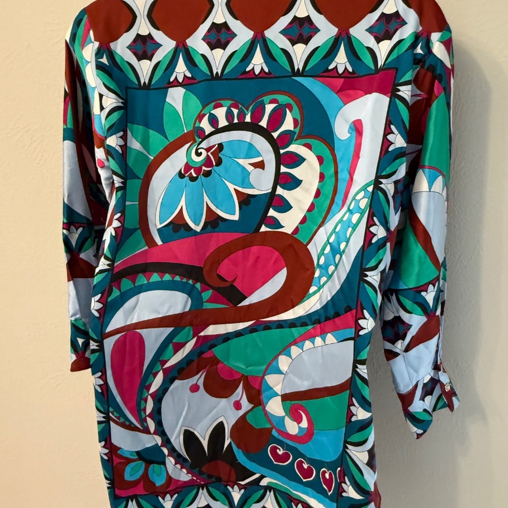 NWT Zara Colorful Printed Oversized button up shirt dress/tunic size S satiny - Picture 4 of 10